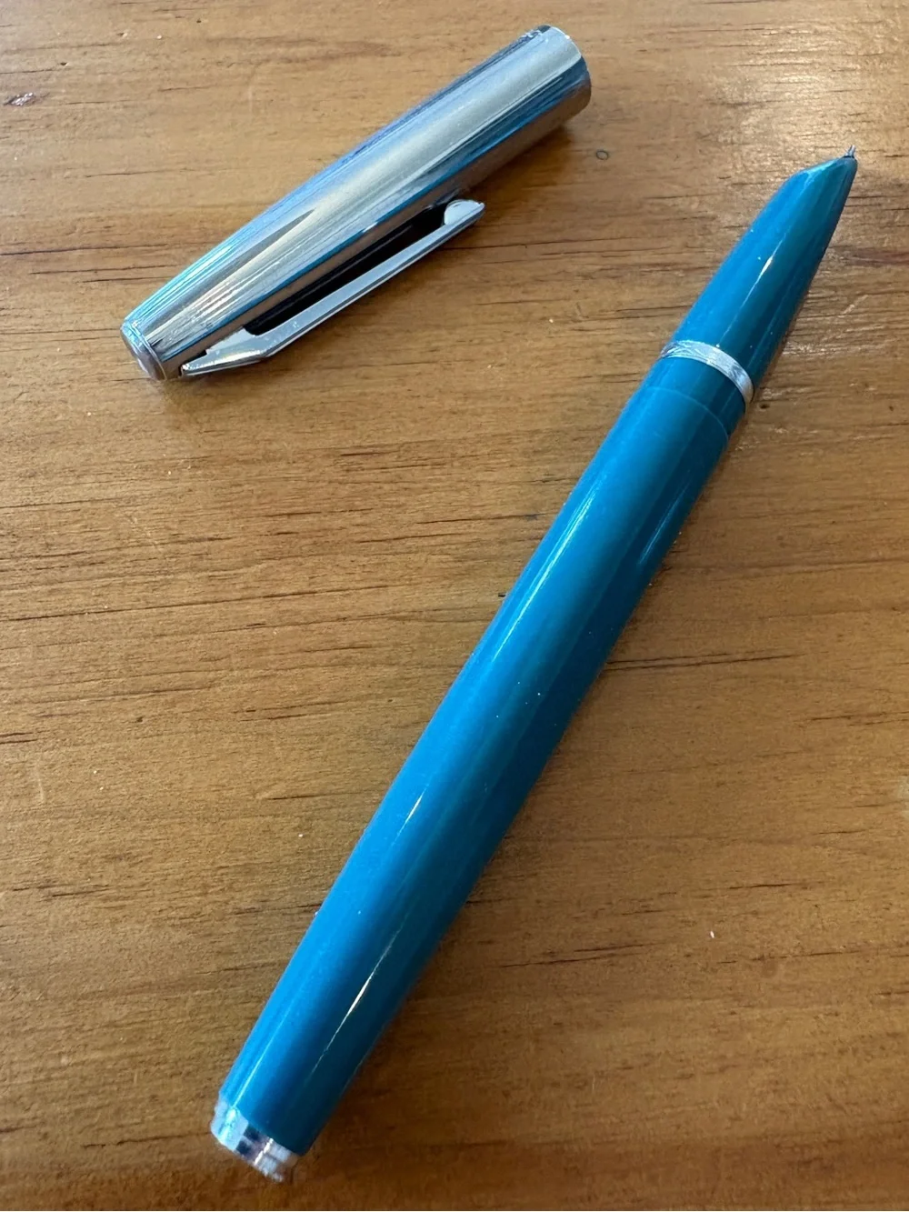 Vintage Wing Sung 703 Fountain Pen Blue Chrome Trim Chinese Pen